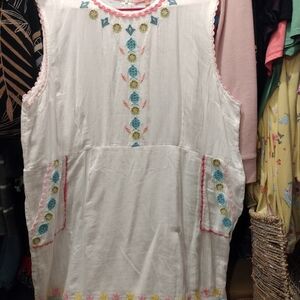 Beautiful White Multicolor, Flowy, Mid-length, Beach Dress
